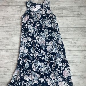 J Jill Navy Floral Sleeveless Dress PM, PXS NWT